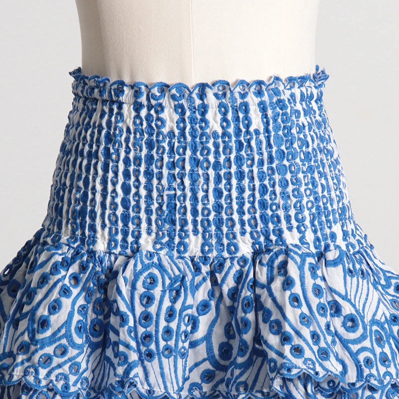 Conjunto de dos piezas de falda calada para mujer, Tops cortos de manga corta con hombros descubiertos, conjuntos de falda con cintura elástica de verano