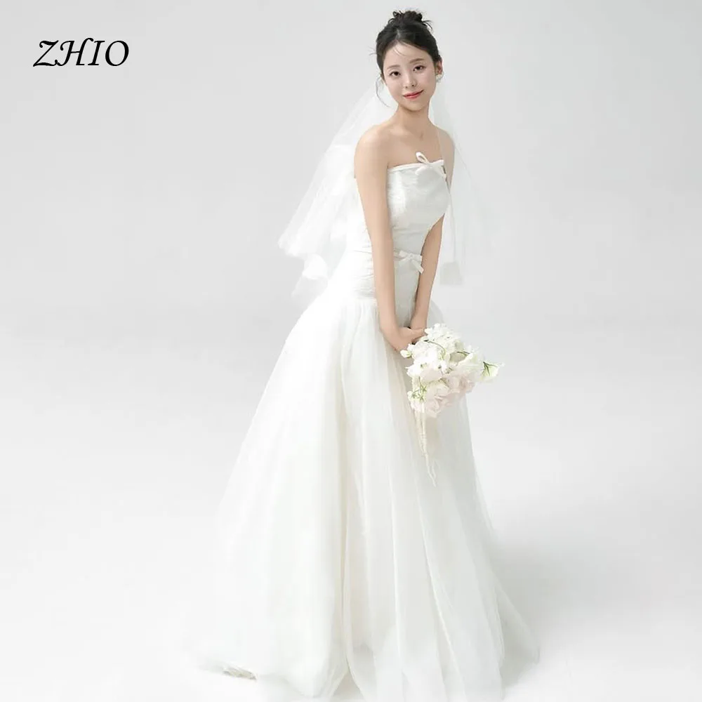 ZHIO Dreaming Bow Wedding Dresses Facquard/Tulle Korea A-Line Photo Shoot Bridal Dress Customized Floor Length Long Bride Gown