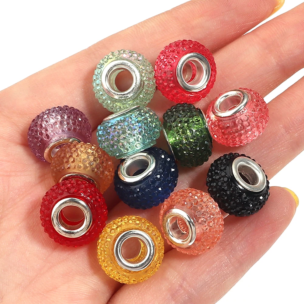 20 Stück/Los Harzperlen mit großem Loch, bunte, transparente lose Spacer-Perlen für Schmuckherstellung, DIY-Armbänder, Handyketten-Zubehör – Detail 3