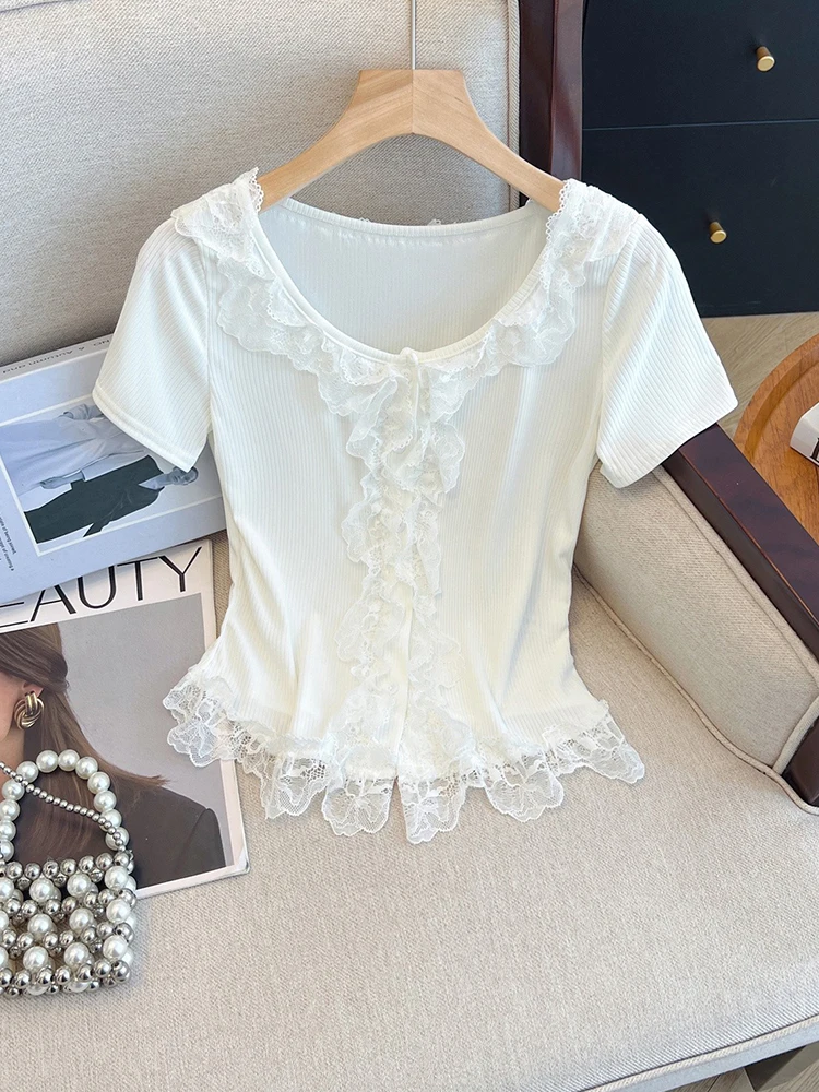 

Рекомендованная Эмили Клуд кружевная женская футболка с коротким рукавом, облегающая, в стиле Sweet and Spicy, летний топ Pure Desire