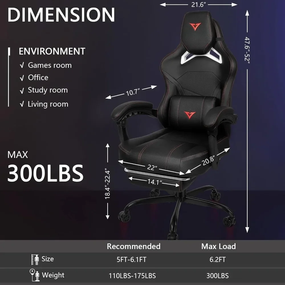 Factory Direct 2026 Big and Tall Gaming Chair for Adults with Footrest, 400lbs Weight Capacity Video Game Chairs