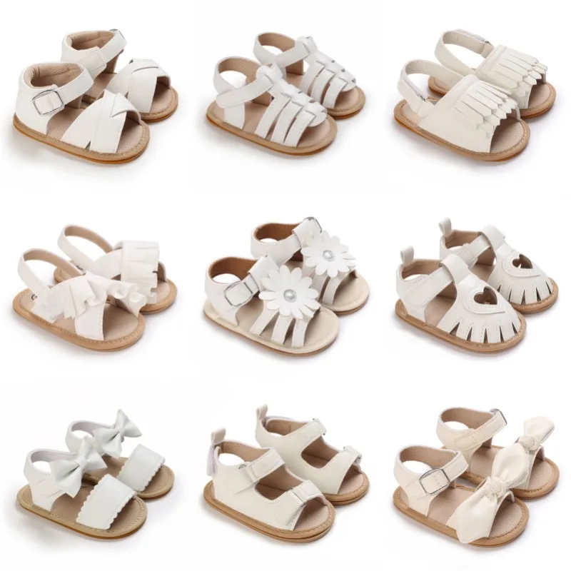 Summer Baby Girl Princess Shoes Baby Girl Sandals PU Soft Rubber Sole Baby Flat Shoes Sandals Baby Bed First Step Walker