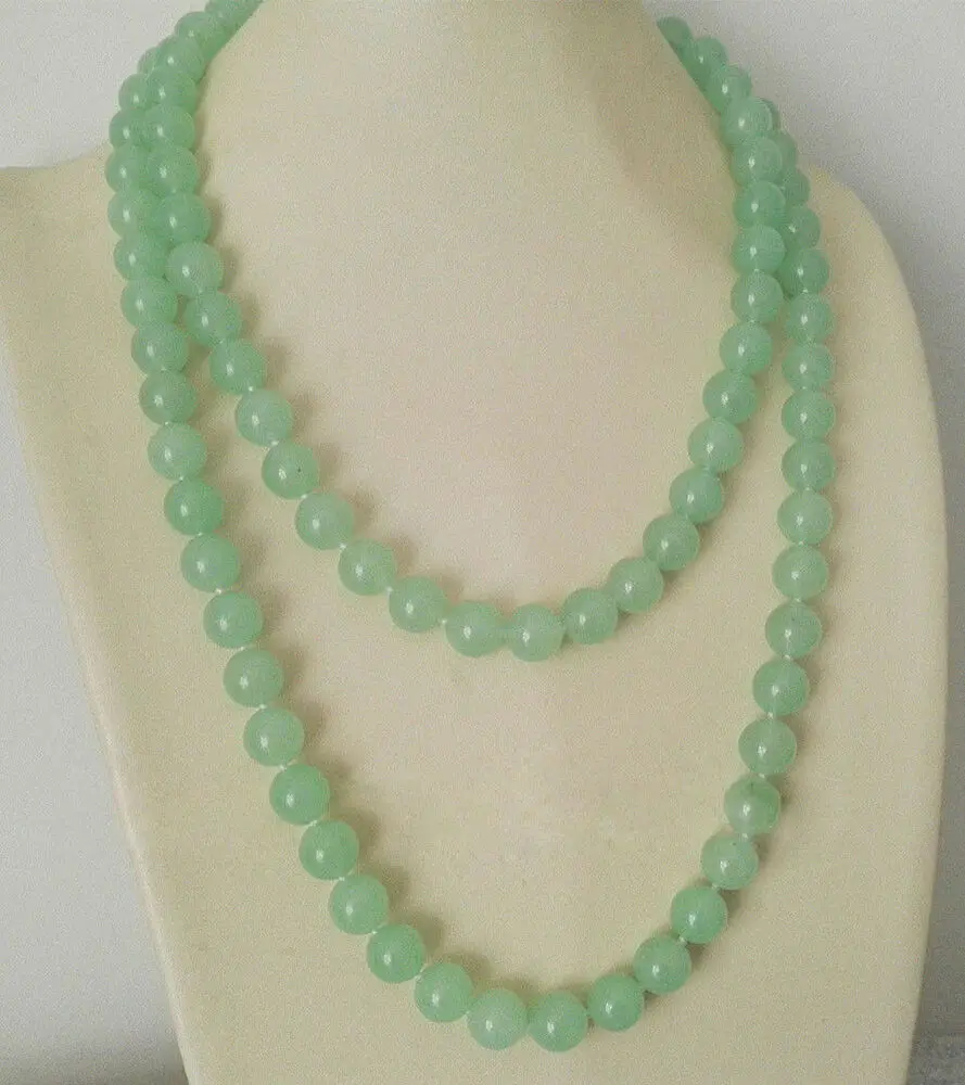 

Genuine 8MM Natural Light Green Jade Round Gems Beads necklace 32" AAA