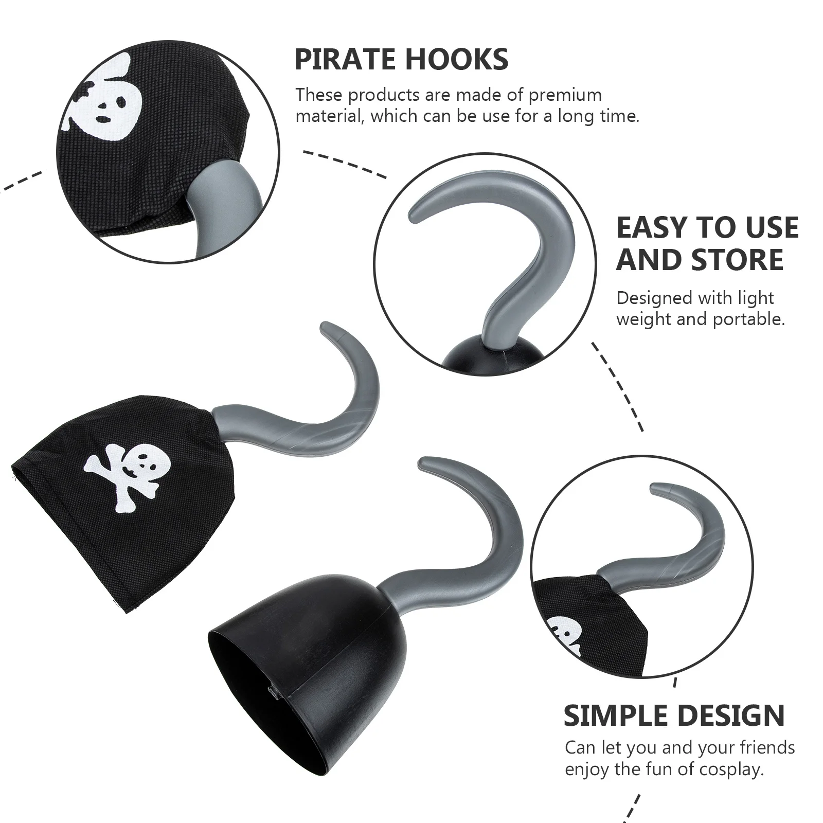 

2pcs Pirate Hooks Plastic Light Weight Halloween Kids Costumes Cosplay Accessories Home Decor Role Playing Storage Practical