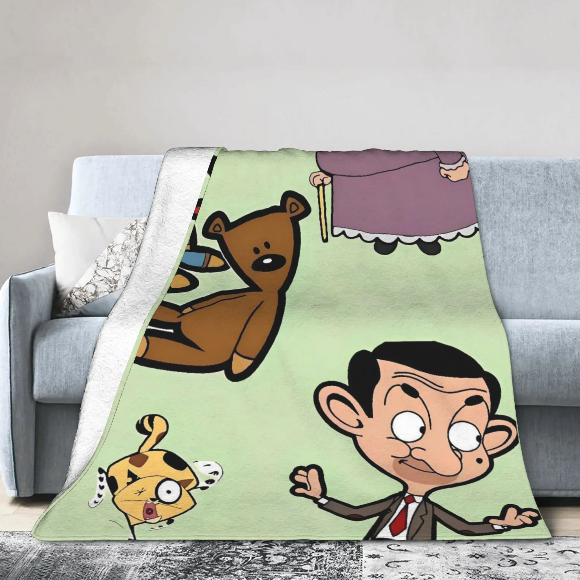 Mr Beans-Mantas de franela para invierno, ropa de cama suave y duradera para niños y adultos, colcha novedosa, funda para sofá cama