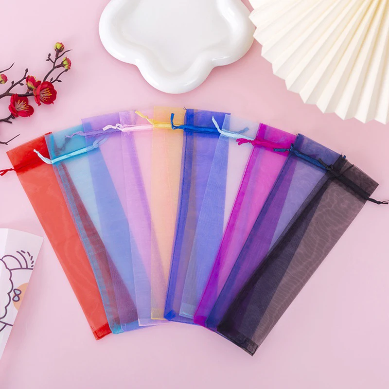 10 Pack Folding Hand Fan Pouch Drawstring Organza Bags Folding Fan Pocket Bag For Outdoor Wedding Party Favor Gift Bags