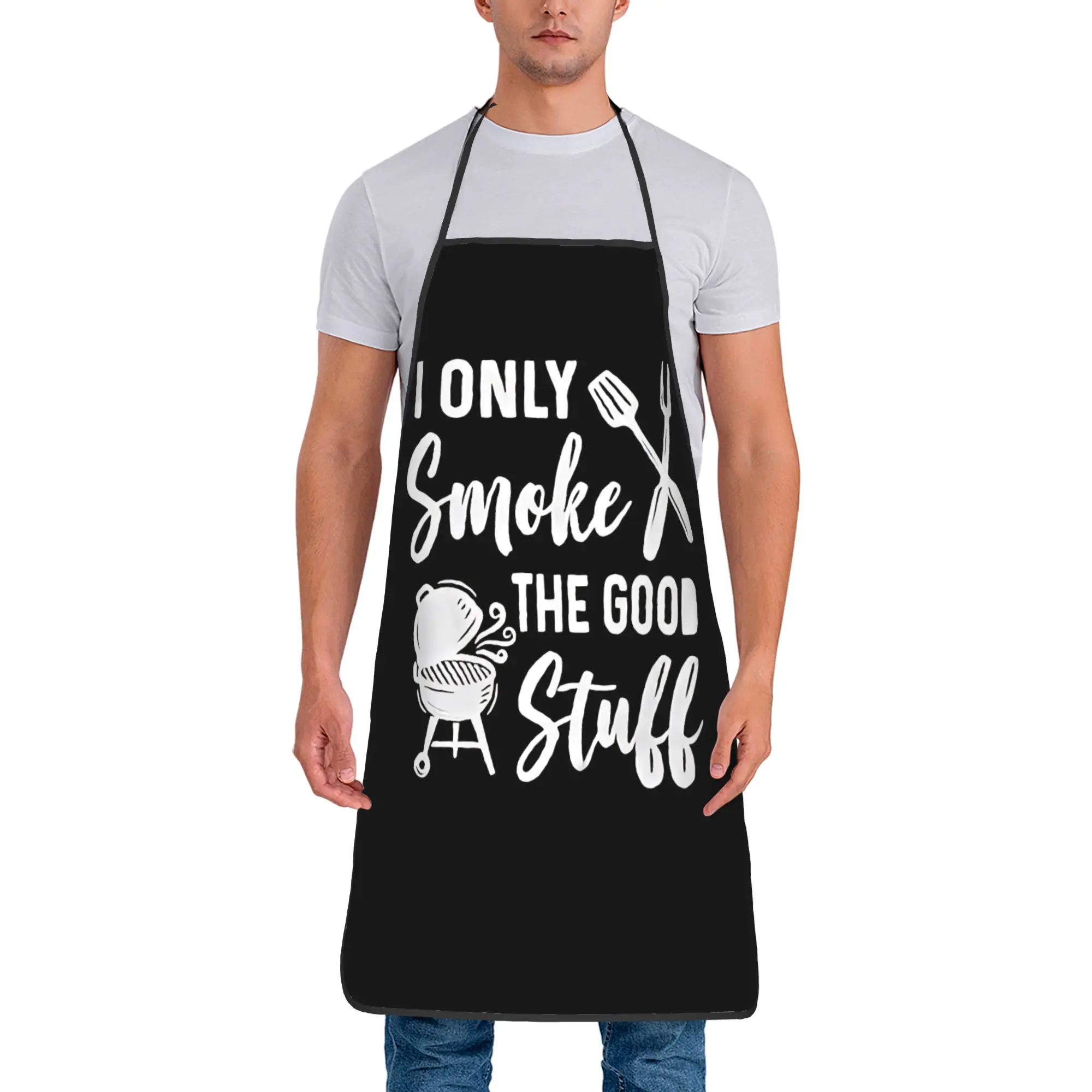 

Smoking The Good Stuff BBQ Bib Aprons Waterproof Polyester Funny Meat Grill Kitchen Pinafore Unisex Adult Thin Baking