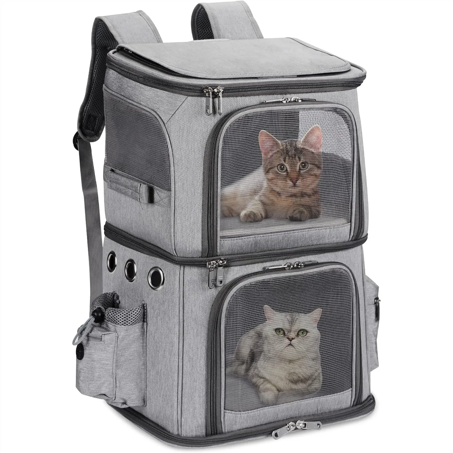 

Double-Compartment Pet Carrier Backpack for Small Cats and Dogs, Travel Cat Carrier for 2 Pets, Perfect for Hiking Camping