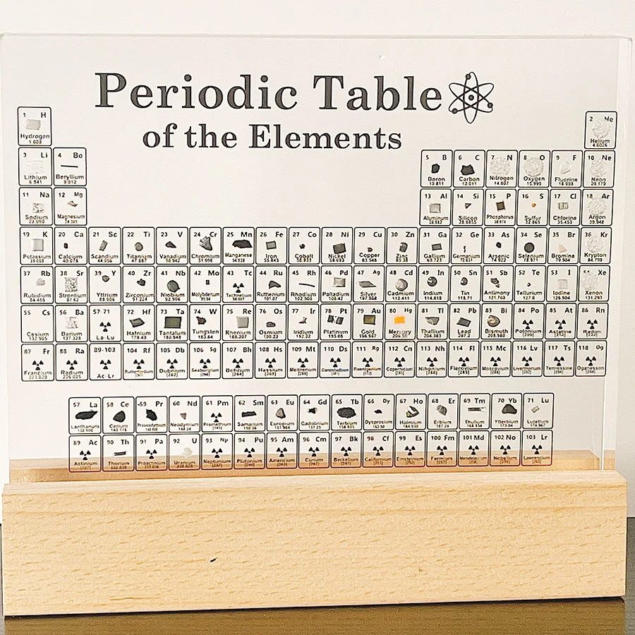 

New arrival Acrylic Real Periodic Table With Elements Embedded with wood base Teacher's Day Gifts Chemistry Collections