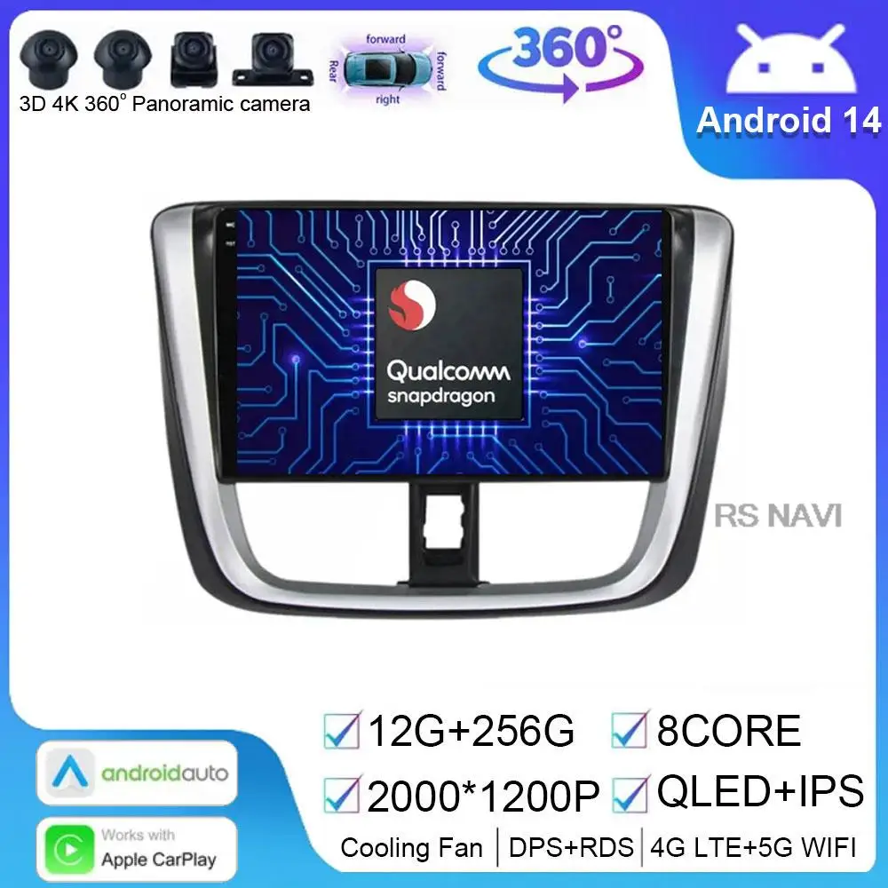 

Car Radio Stereo For Toyota Vios Yaris L 2016 - 2019 Multimedia Video Player GPS Navigation Android 14 Auto Carplay Audio