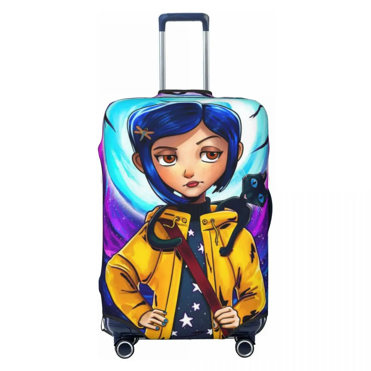 

Custom Cute Coraline Horor Cartoon Luggage Cover Protector Washable Halloween Movie Travel Suitcase Covers