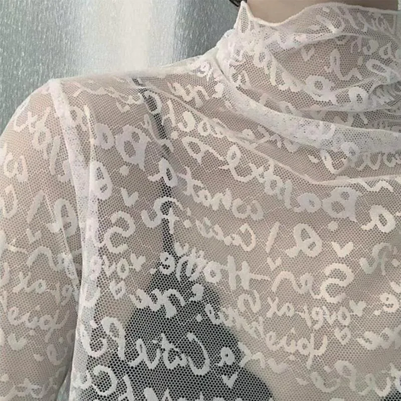 Women's Clothing Half-high Collar Lace Shirt Slim Fit Undershirt New Tees Slimming Versatile Autumn and Winter Top Inner Layer