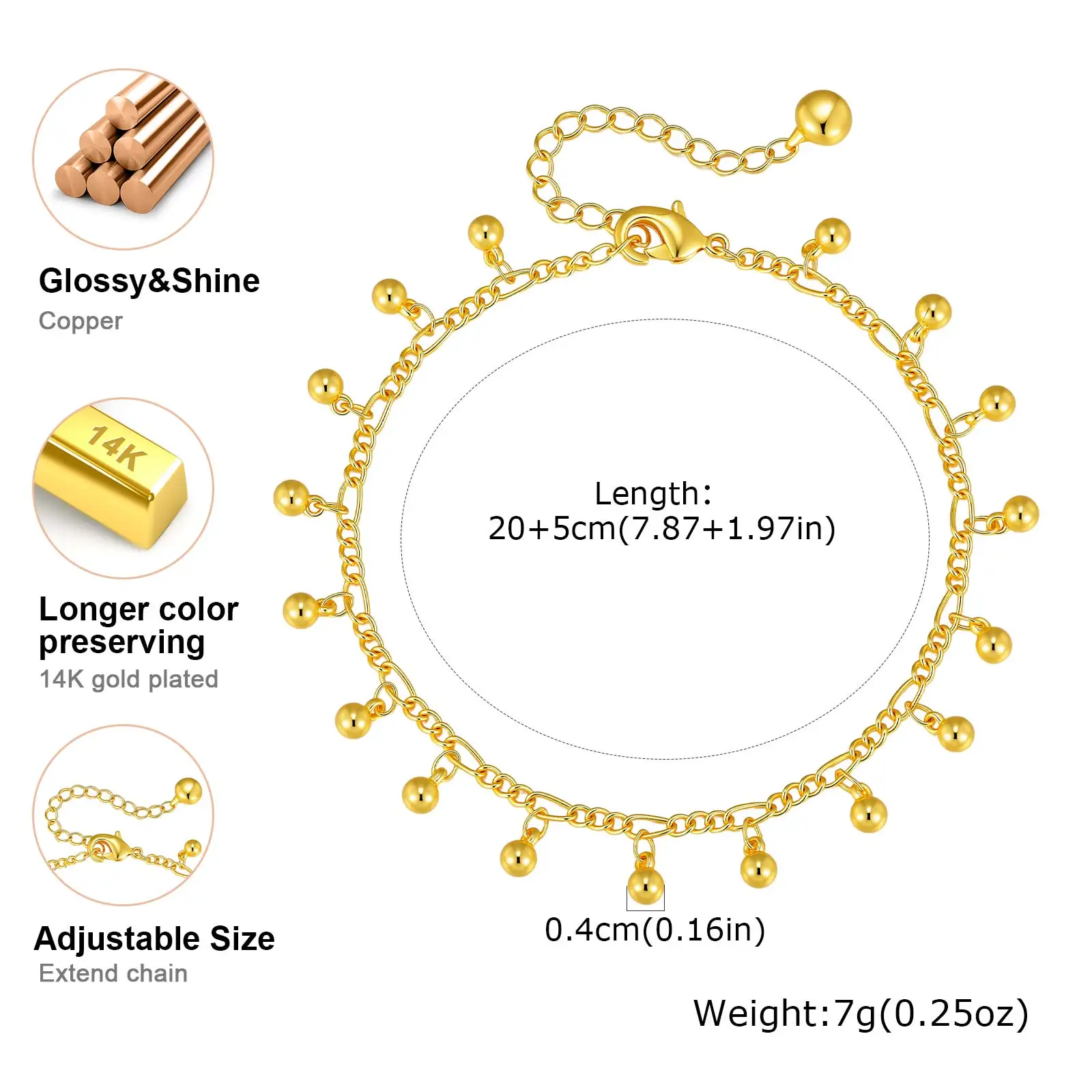 Gold Color Adjustable Bohemia Beads Pendant Anklet