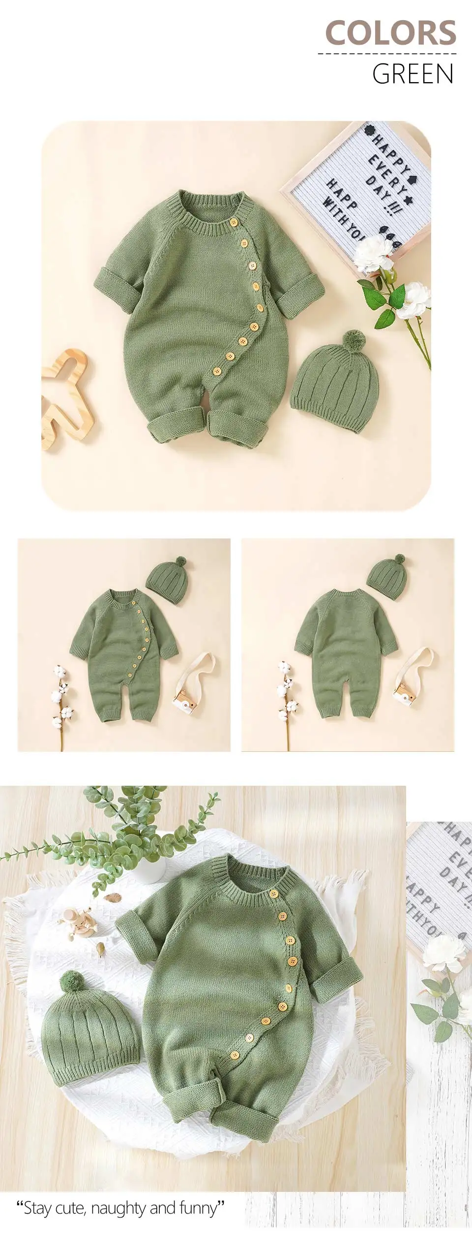 Baby-Strampler Winter Langarm Gestrickte Neugeborene Jungen Mädchen Jumpsuits Mützen Outfits Sets 0-18m Säuglings-Spielanzüge 2-teilige Kleinkinderkleidung – Detail 6