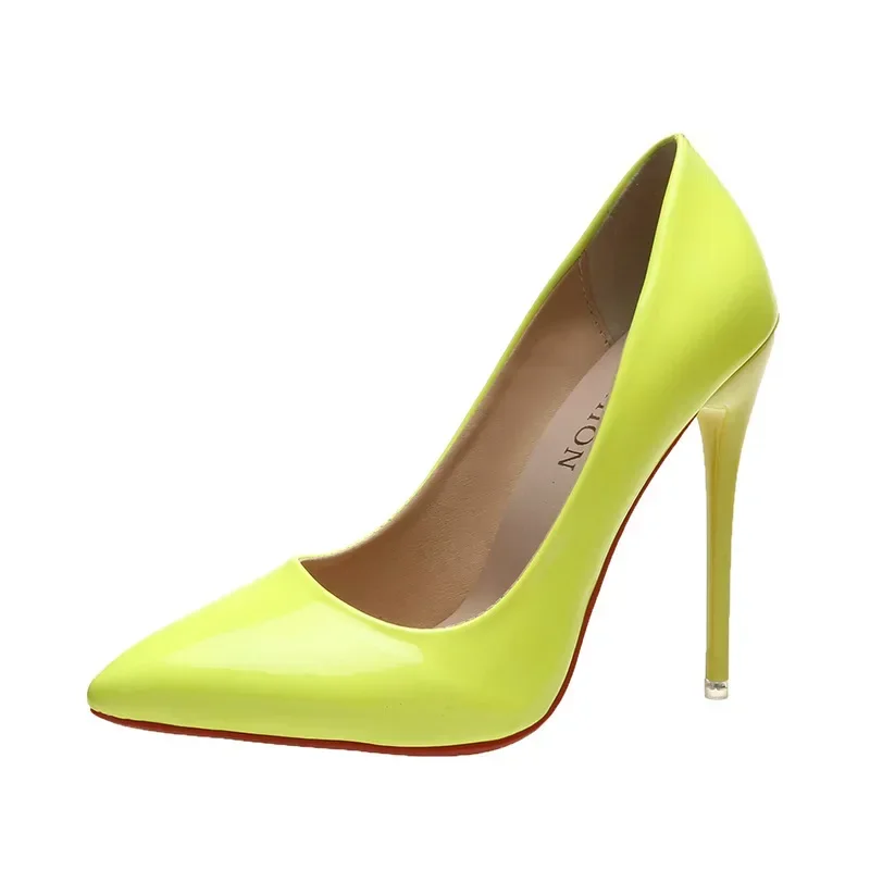 

2023 Spring Super High 12cm Stiletto Heels Pumps Women Shoes Pointed Toe Florescence Patent Leather Office Thin Heel