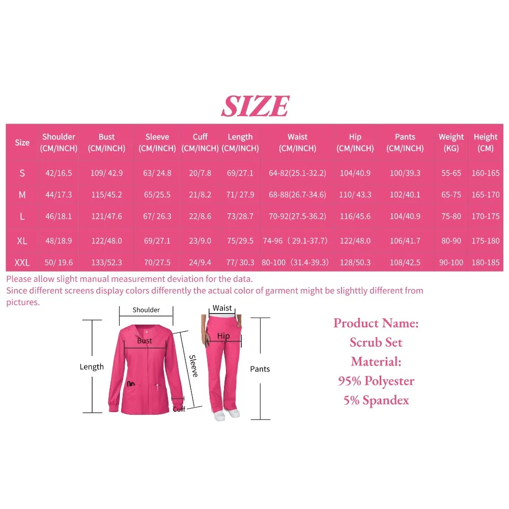 مجموعة فرك بأكمام طويلة مع أزرار - ملابس عمل طبية للأطباء والممرضات وصالونات التجميل، زي المستشفى الاحترافي
