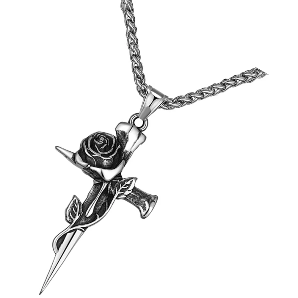 

Rose Stainless Steel Men Vintage Polished Pendant Gothic for Men Halloween Punk Jewelry
