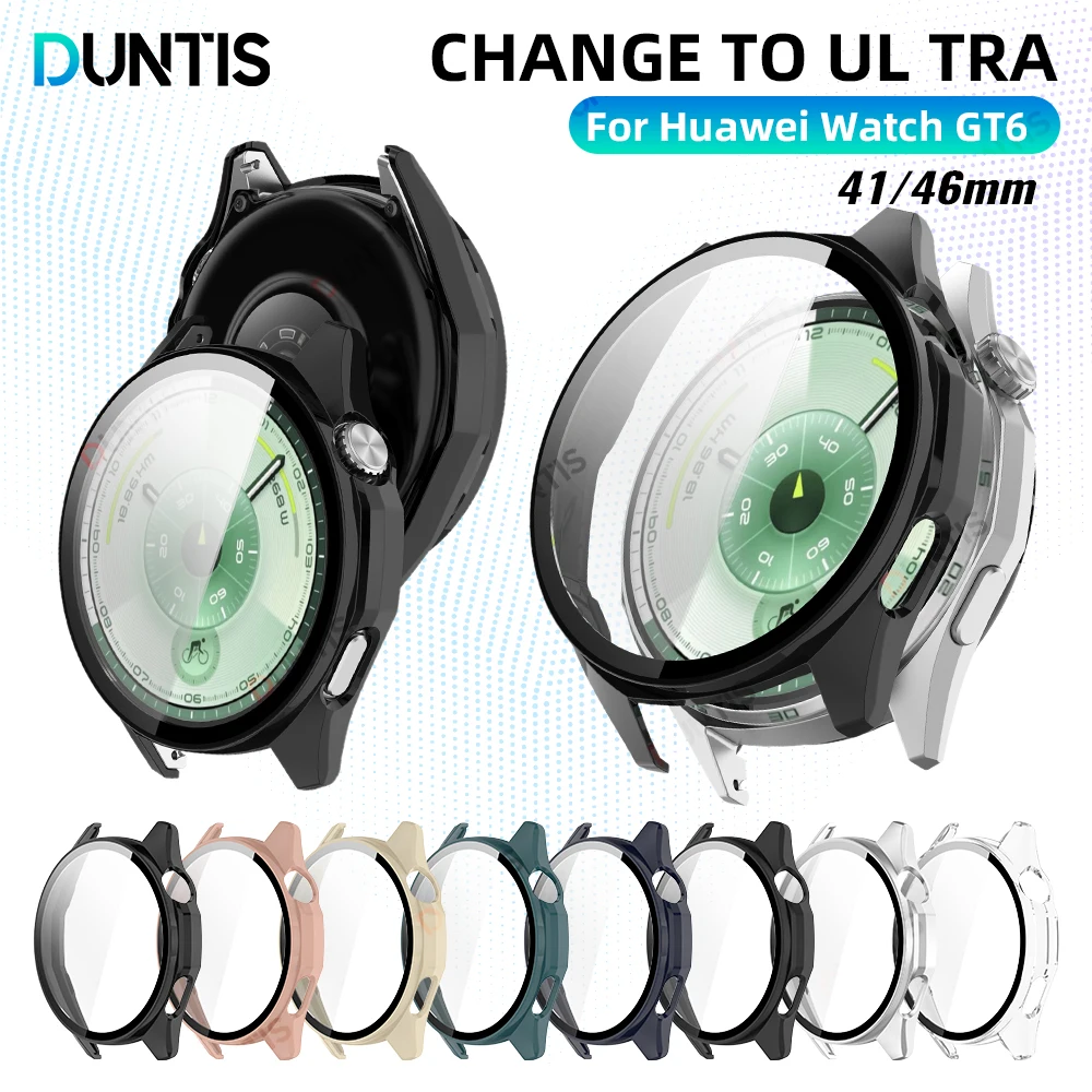 

Чехол + стекло для Huawei Watch GT6 41 мм/46 мм, универсальный бампер для ПК, защитный чехол от царапин + аксессуары для защиты экрана