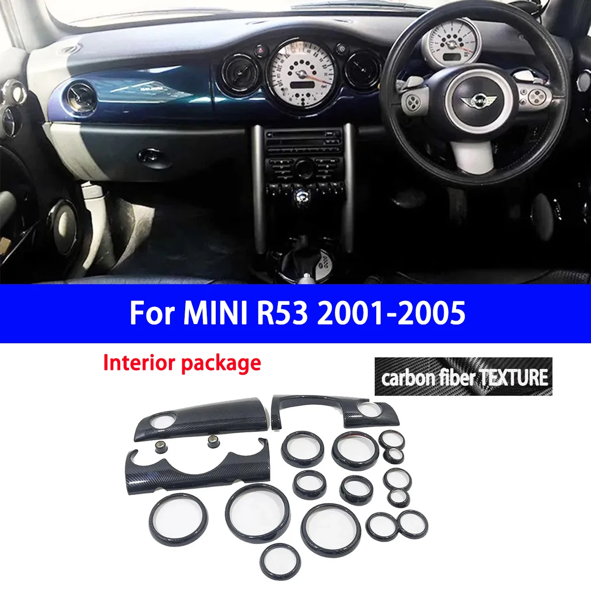 

For RHD&LHD for Mini R53 2001-06 Carbon Fiber Patterned Interior Modification with Interior Package Door Trim Central Control