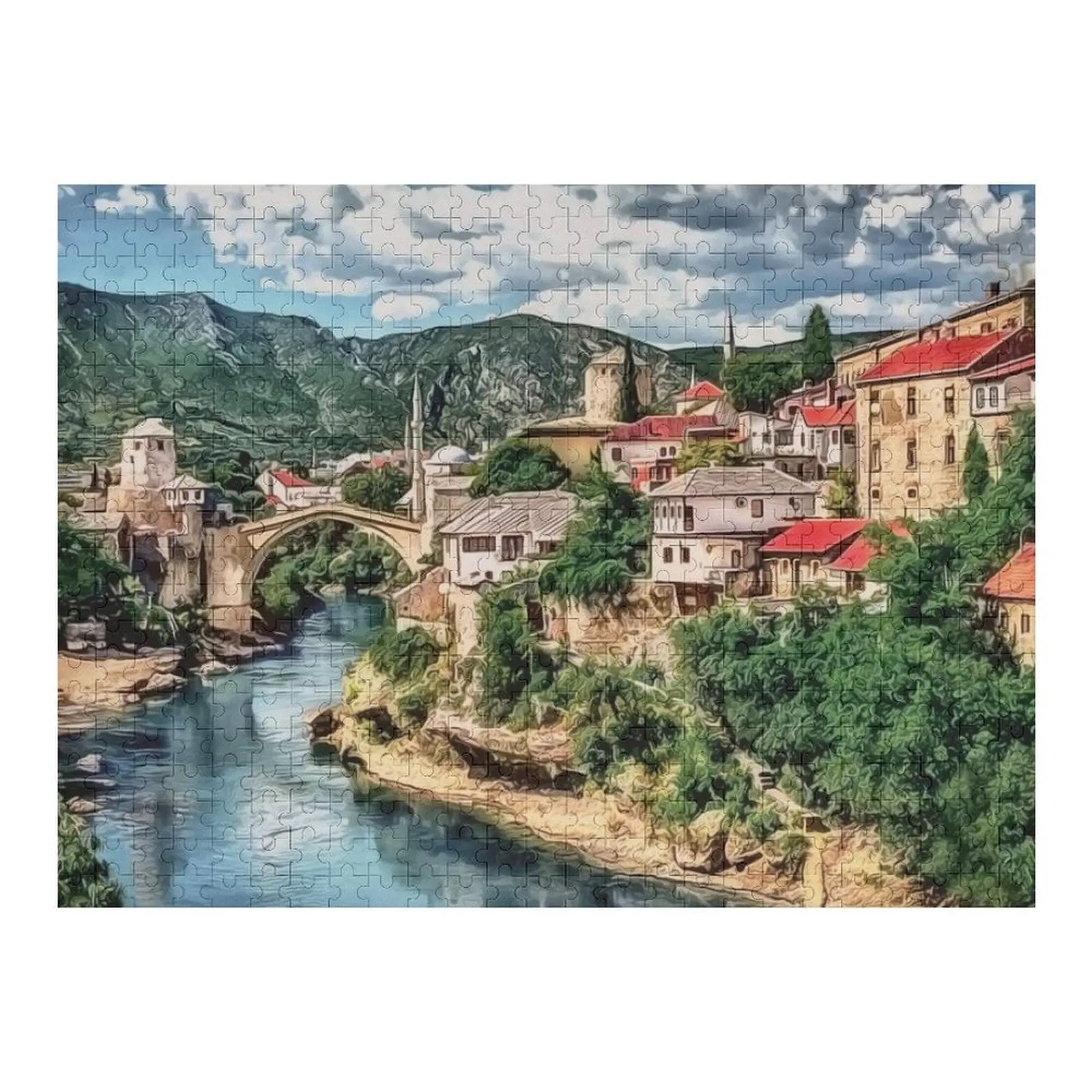 

Mostar Old Bridge, Stari Most Bosnia Jigsaw Puzzle Custom Gifts Wood Name Personalized Gift Puzzle