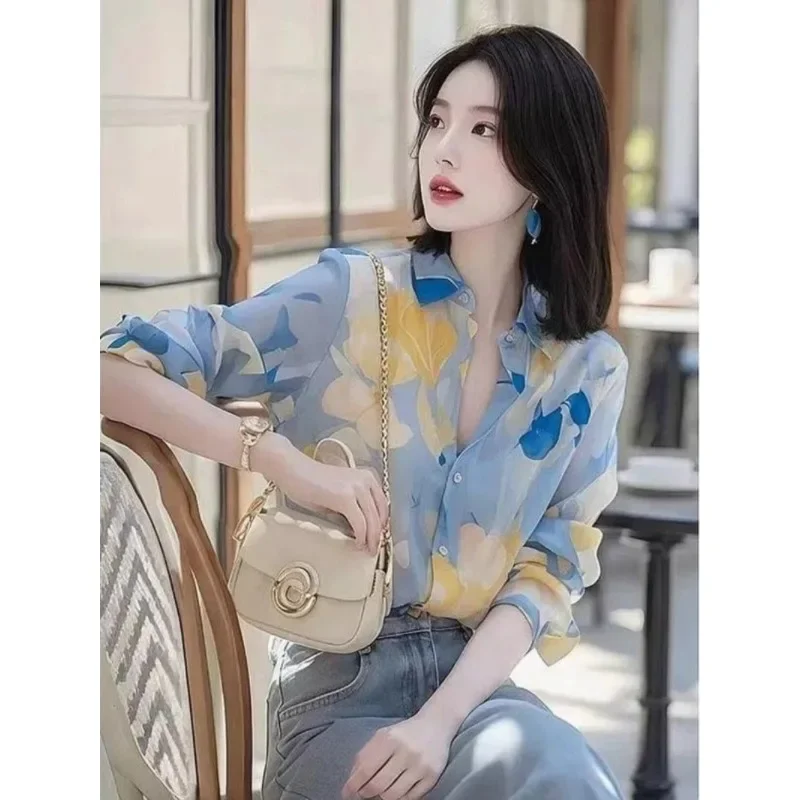 Chemise imprimée décontractée pour femmes, haut ample à manches longues, élégant et polyvalent, mode printemps et été, JJ92