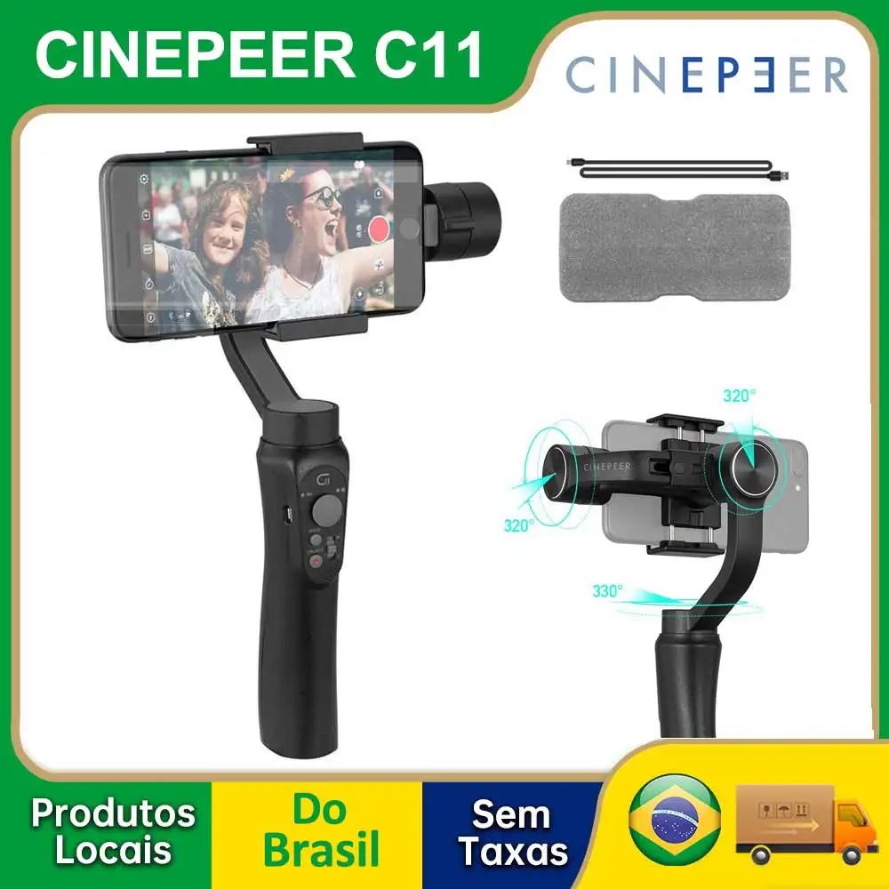 Do Brasil) CINEPEER C11 Estabilizador Gimbal Portátil de 3 Eixos