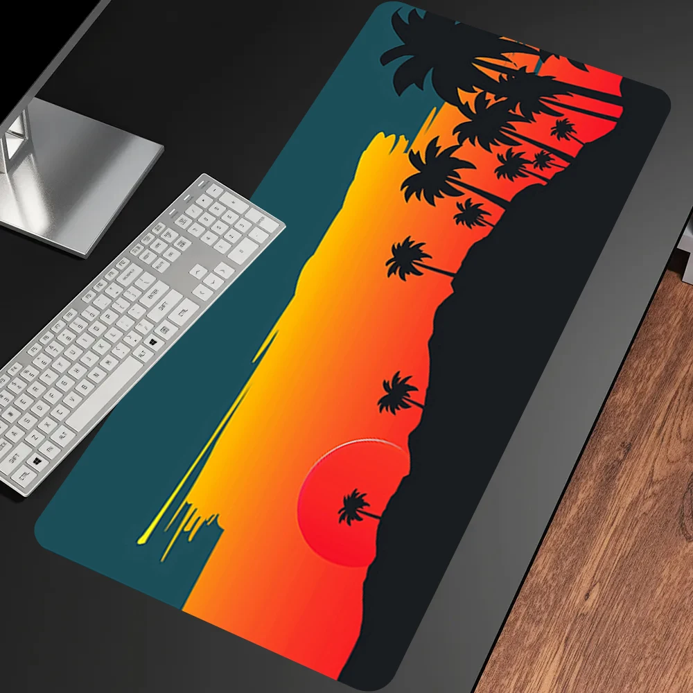 Anime 80x30CM Tropical Beach Palm Mouse Pad HD Computer Mousepad 100x50CM Natural Rubber Soft Carpet Lock Edge Esports Mouse Pad