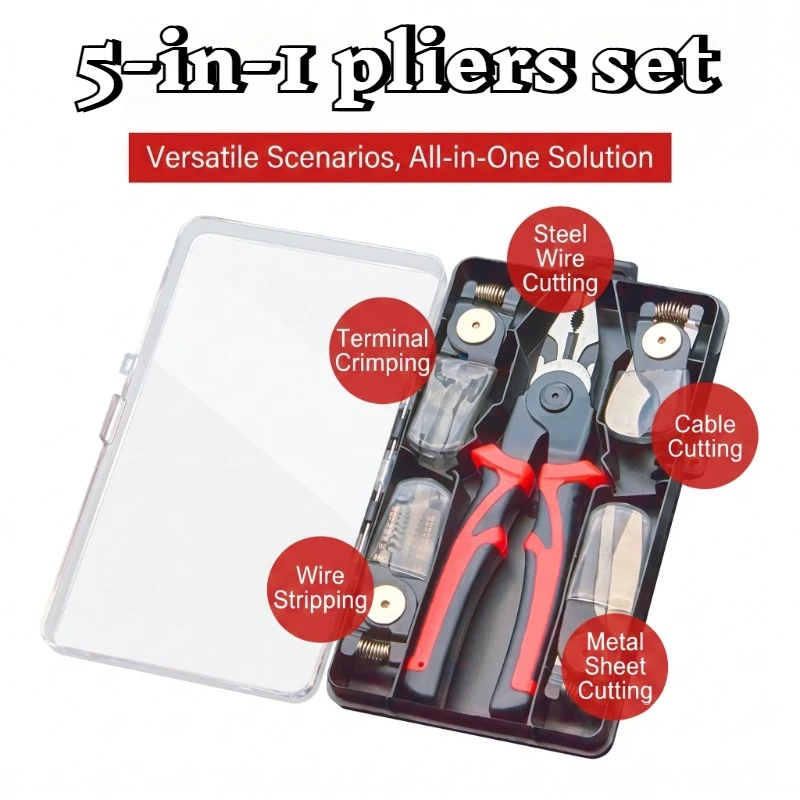 5-in-1 Combination Pliers Set, All-in-One Electrician Tool Kit Household Electrician Wire Stripping Pliers Hardware Tools Pliers