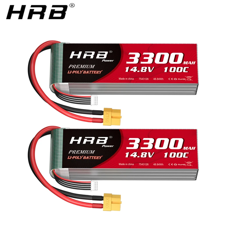 Batterie Lipo HRB 4S 6S 3300mah 14.8V 22.2V 100C XT60 pour quadricoptère RC, hélicoptère, bateau, voiture, avion