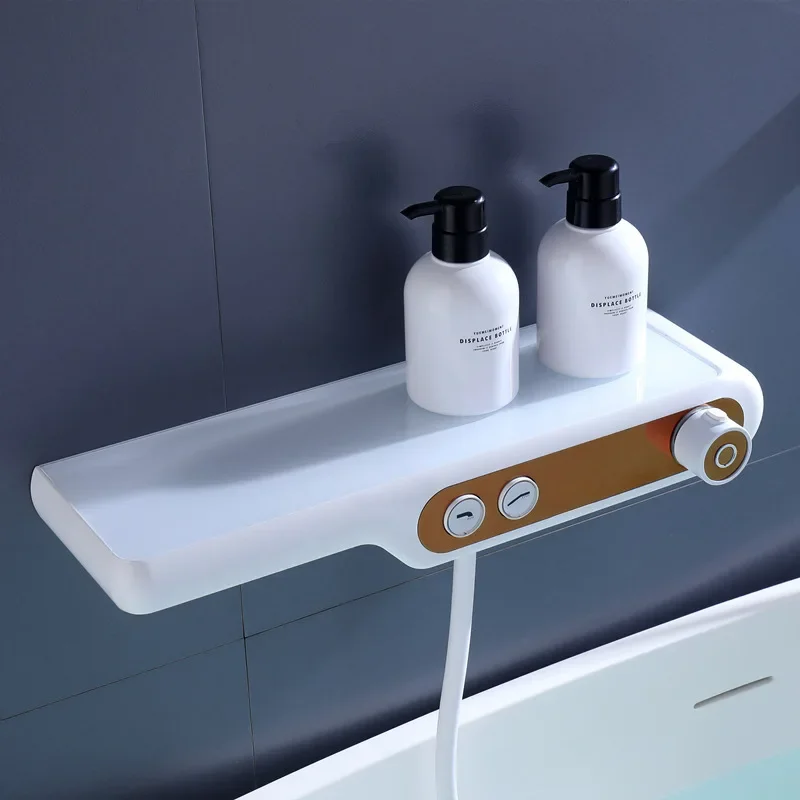 Tuqiu Wall Mounted Bath and Shower Thermostatic Brass Big Plate Show Faucet Set White and Orange Color