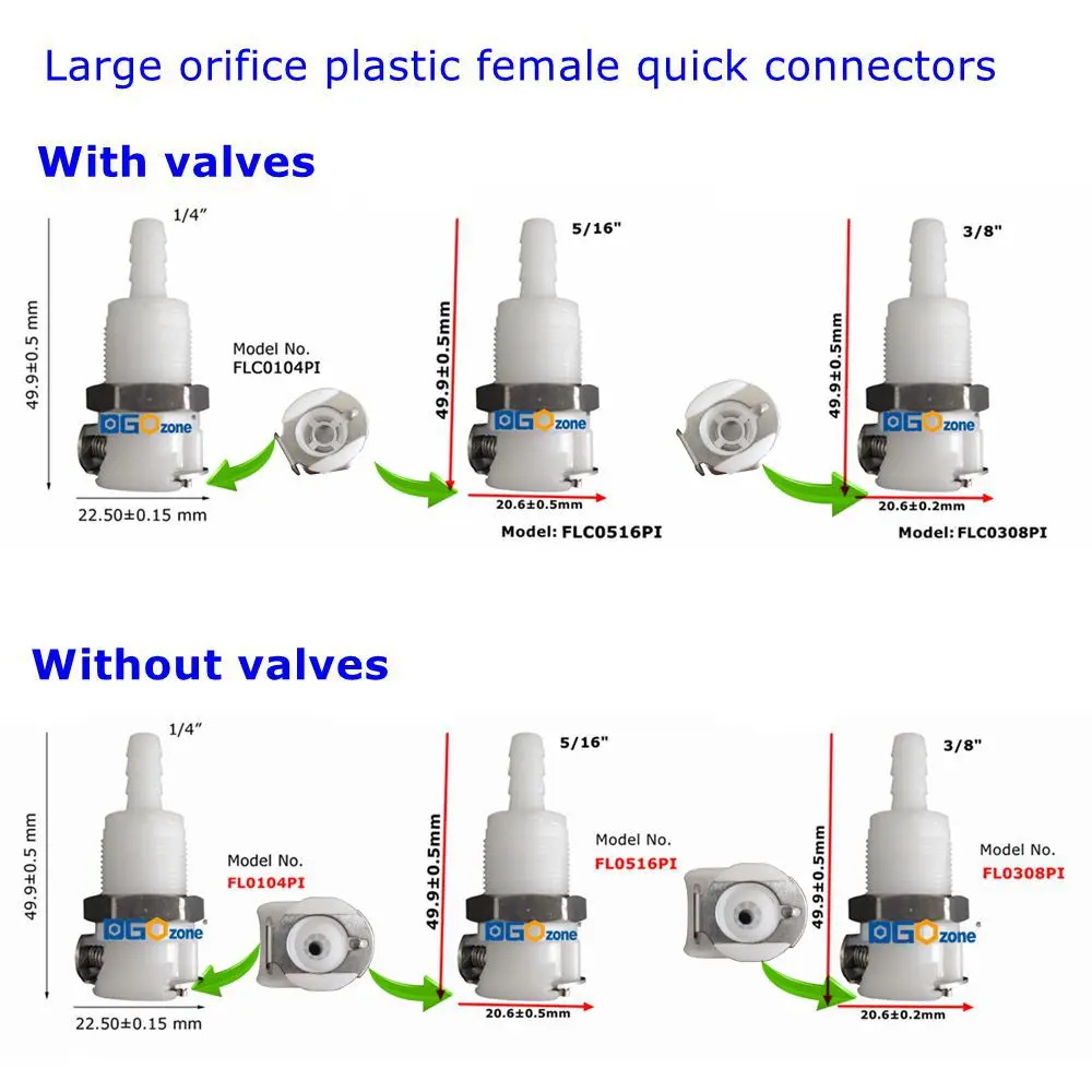 

4 Sets of 1/4", 5/16", 3/8" connecting hose male/female large-orifice quick-connect couplings with valve