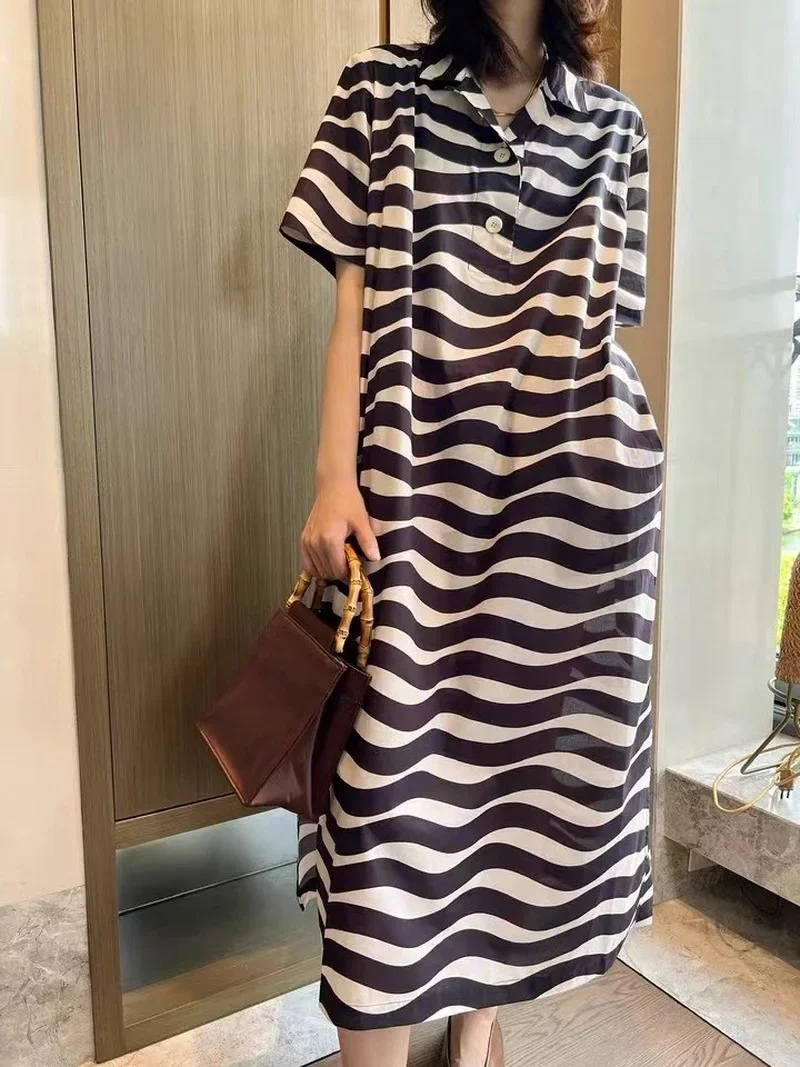 

Summer New Cotton Striped Print Loose Light Dress