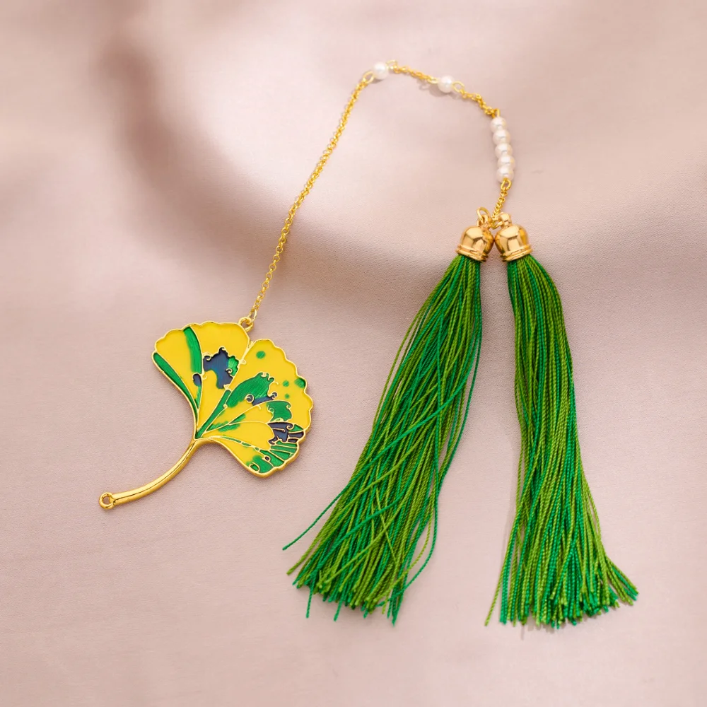 Creative Long Tassel Feather Bookmark Simulated Cabbage Ginkgo Leaves Pendant Accessories Student Reading Mark Book Page Clip