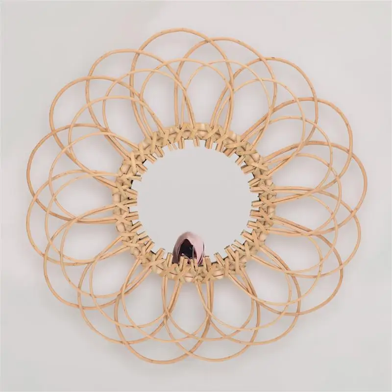 กระจกแต่งหน้าหวายสานสไตล์นอร์ดิกสำหรับห้องนั่งเล่น bingkai cermin แต่งกระจกติดผนังตกแต่งบ้าน