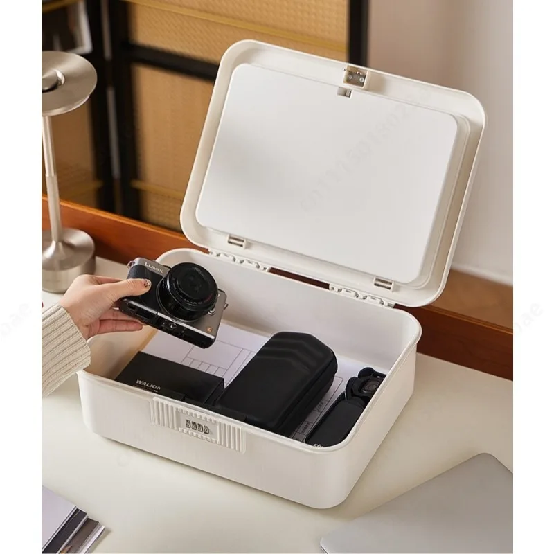 Password Lock Plastic Storage Box Desktop Privacy Organizer For Dorm A4 Documents Valuables Small Items Secure Storage Container
