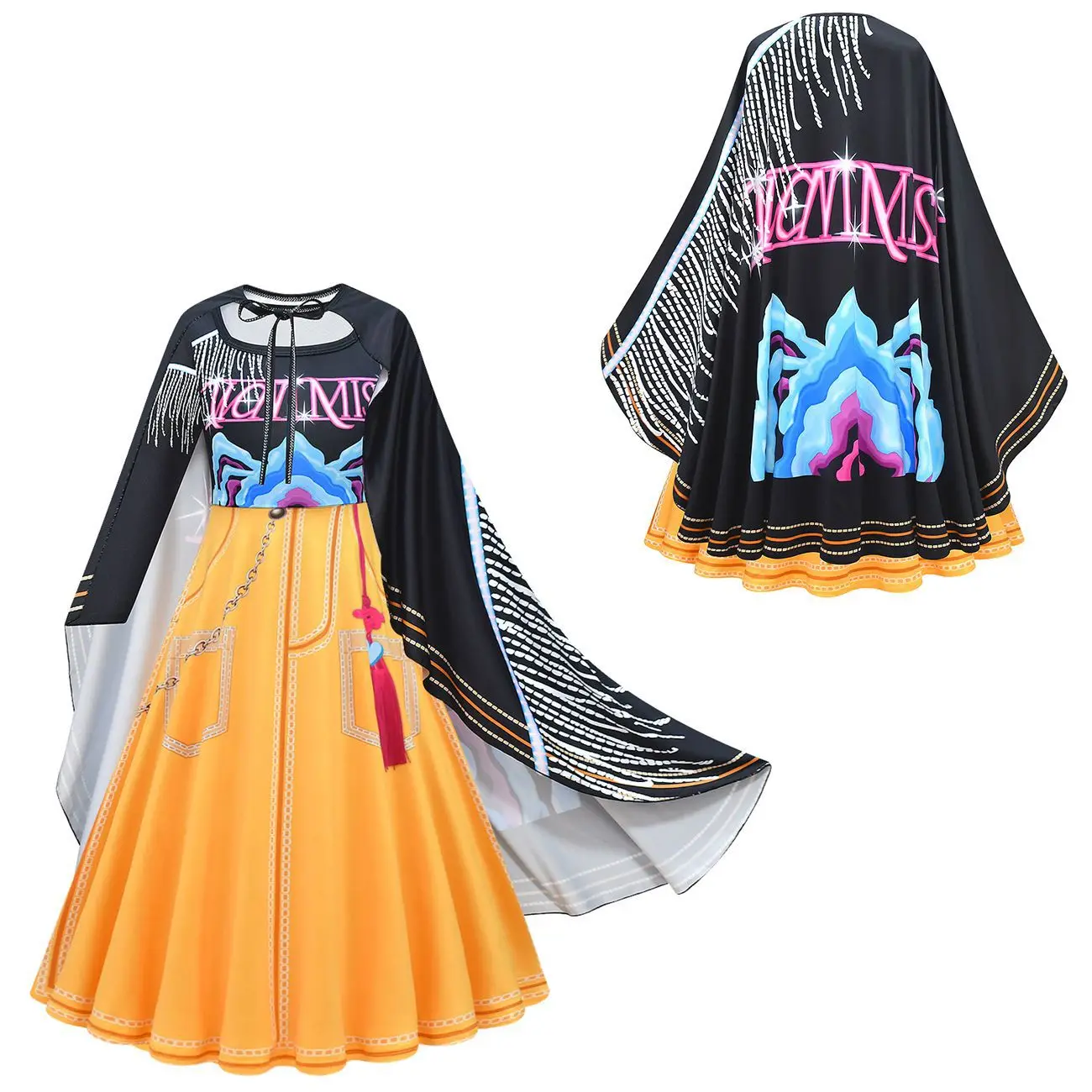 

Girl Mira Long Sleeves Dress Halloween K-Pop Demon Hunters Cosplay Costume Children's Day Stage Performance Fancy Dress Cape Bag