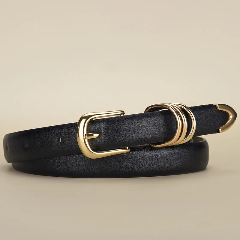 IF IFOND Fashionable Minimalist Versatile Women’s Belt with Gold Buckle Stylish High-End Versatile Slim Leather Belt