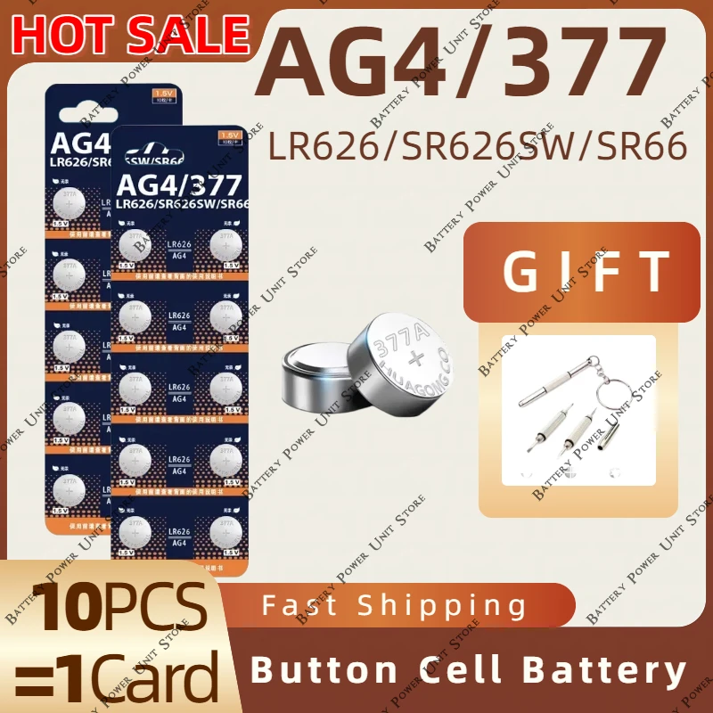 

AG4 LR626 377 SR626 177 626A 377A CX66W Button Battery 1.55V Alkaline For Watch Toy Calculator Car Key Clock