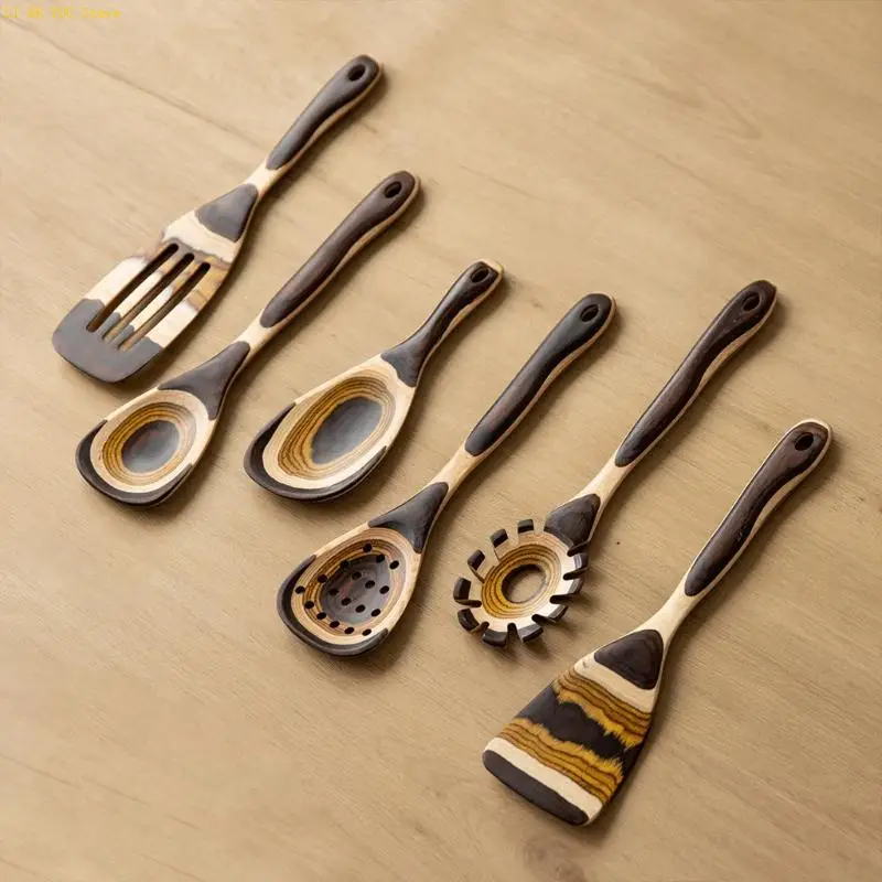 W3JE Kitchen Utensils Wooden Cooking Tool With Moroccan Inspired Gradients Color