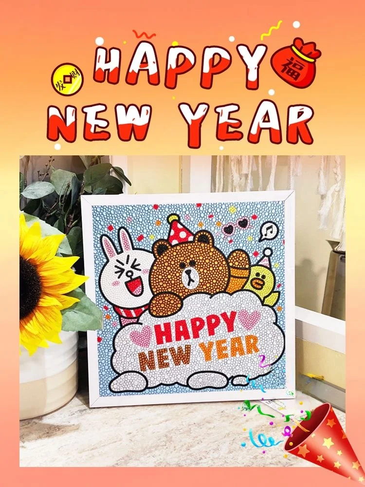 

Happy New Year Diamond Painting Handmade Crystal Cross Stitch Girl Gift New Style Cartoon Animation Embroidery Home Decoration
