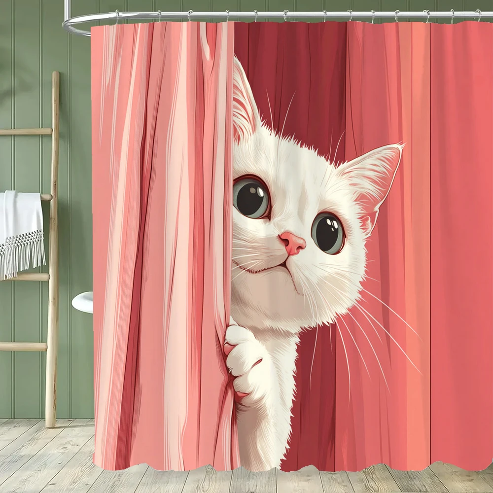 

Cartoon Hipster Cat Shower Curtain - With Hooks, Easy to Clean, Adds a Quirky and Stylish Touch to Your Bathroom Decor Curtain