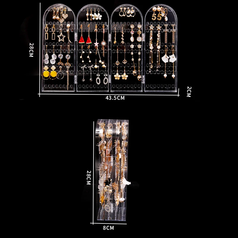 4 Doors Foldable Screen Clear Earrings Studs Display Rack Necklace Hanging Jewelry Shelf Stand Holder Organizer Storage Box