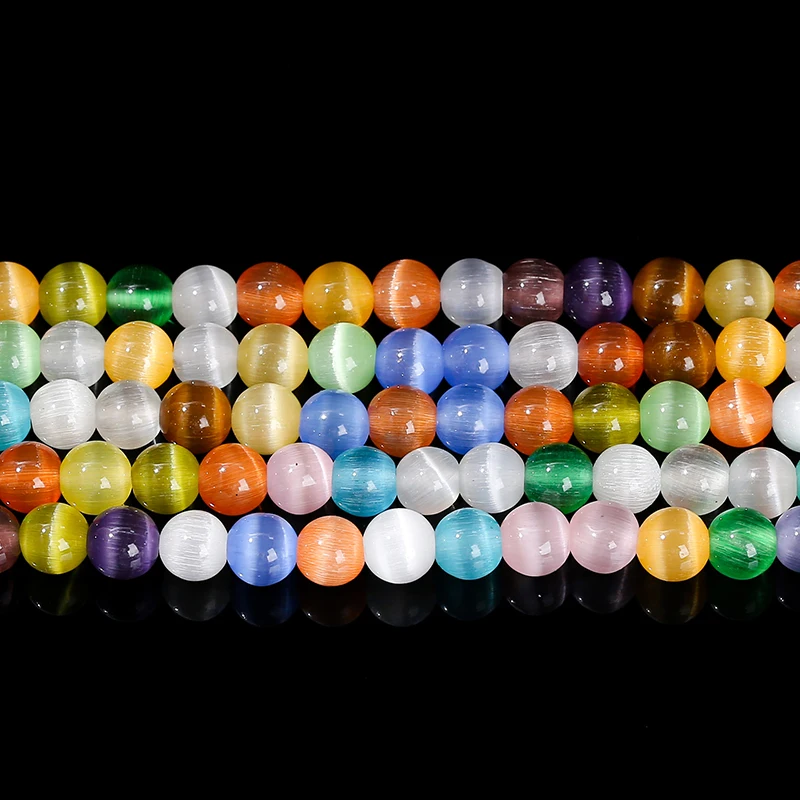 1 Strand 4 6 8 10mm Cat Eyes Stone Beads Multicolor Round Smooth Spacer Bead for Jewelry Making DIY Bracelet Necklace Accessory