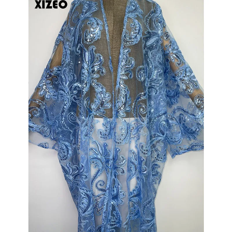 XIZEO Summer Women Cardigan stitch fashion sexy Boho Holiday free size long Sleeve Silk feeling Robe elegant kimono kaftan