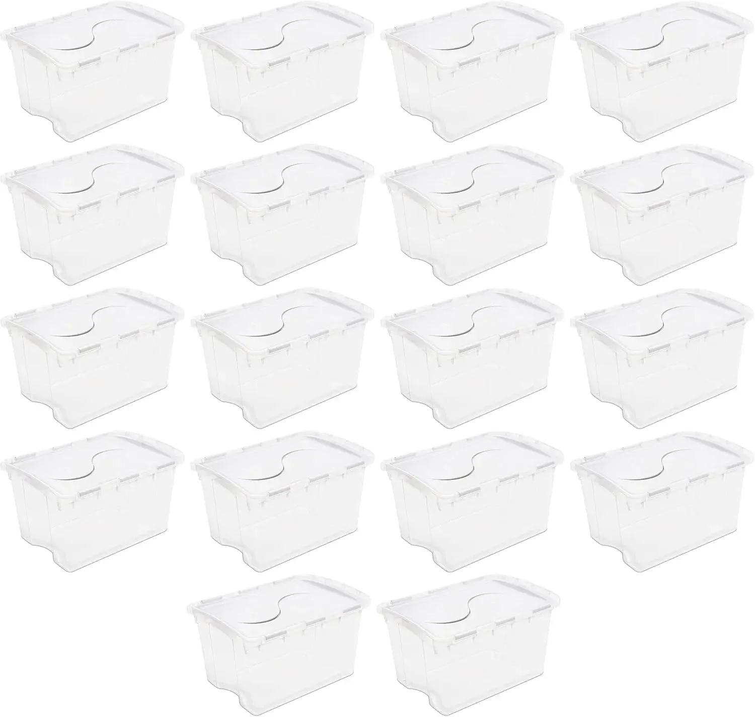 48 Qt Hinged Lid Storage Box, Stackable Bin with Lid, Plastic Container to Organize Home, Office, Basement, Clear with White Lid