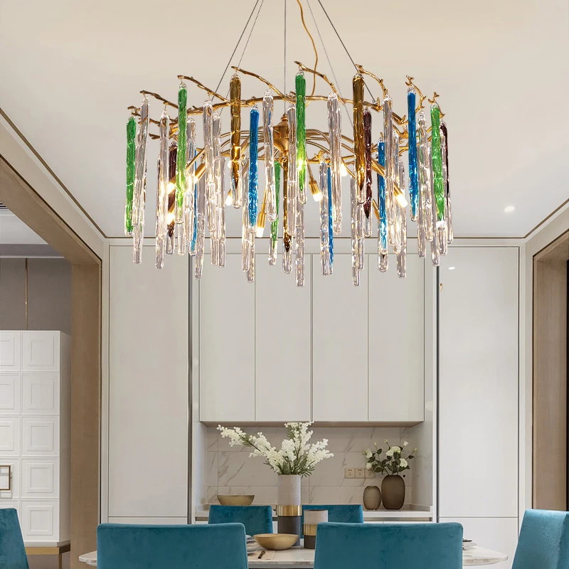 Modern Crystal Chandelier Lighting Colorful Pendant Hanging Light Luxury Glass Drops   Restaurant