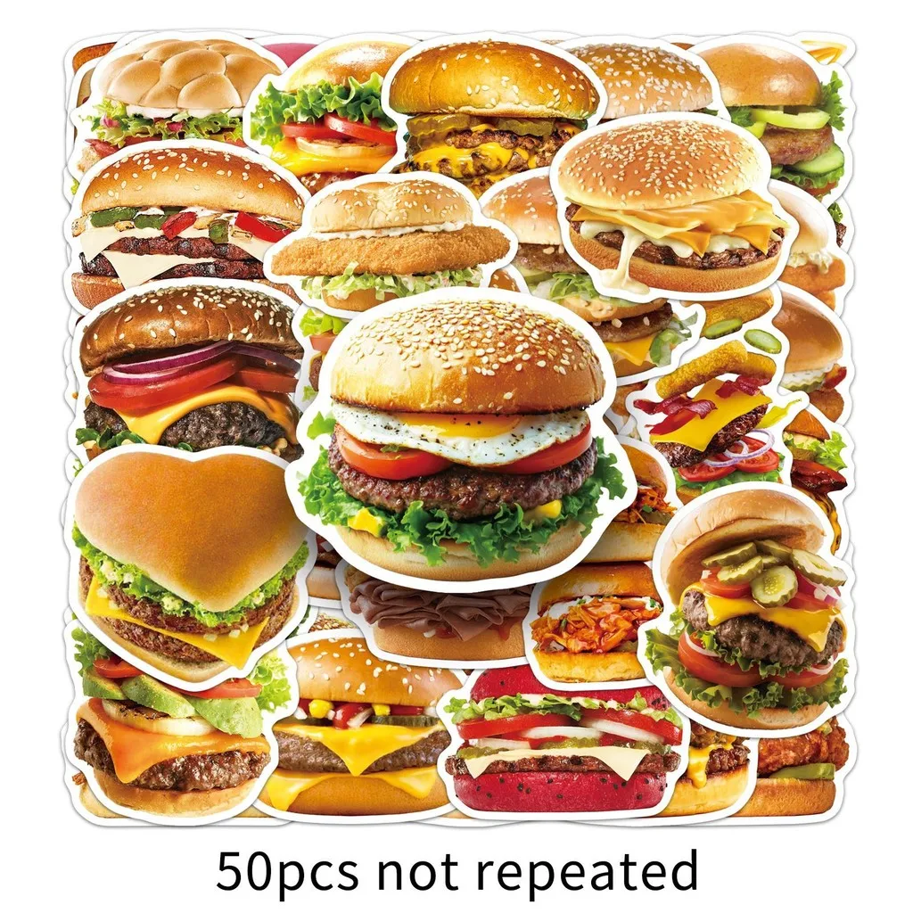 50 Pieces Hamburger Stickers - HD Waterproof Graffiti Decals for Tablets, Journals, Headphones & Resin Craft AnimeWorlds Store