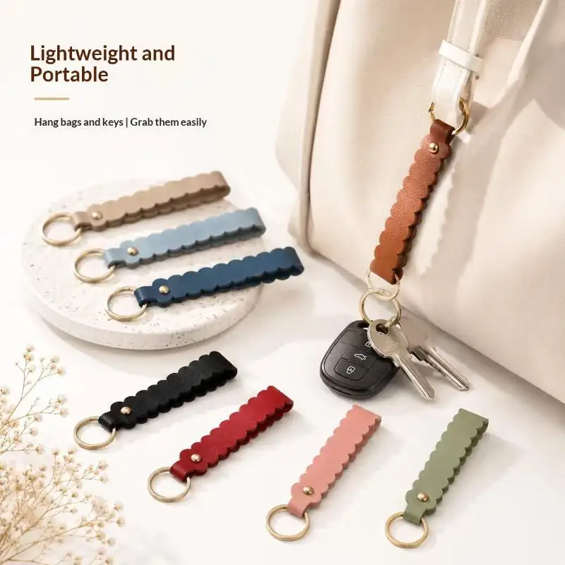 1 Stück Leder-Schlüsselanhänger mit Wellenkante, Mehrfarbiger Tragbarer Taschenanhänger für Frauen, Tägliches Geschenk – Detail 1