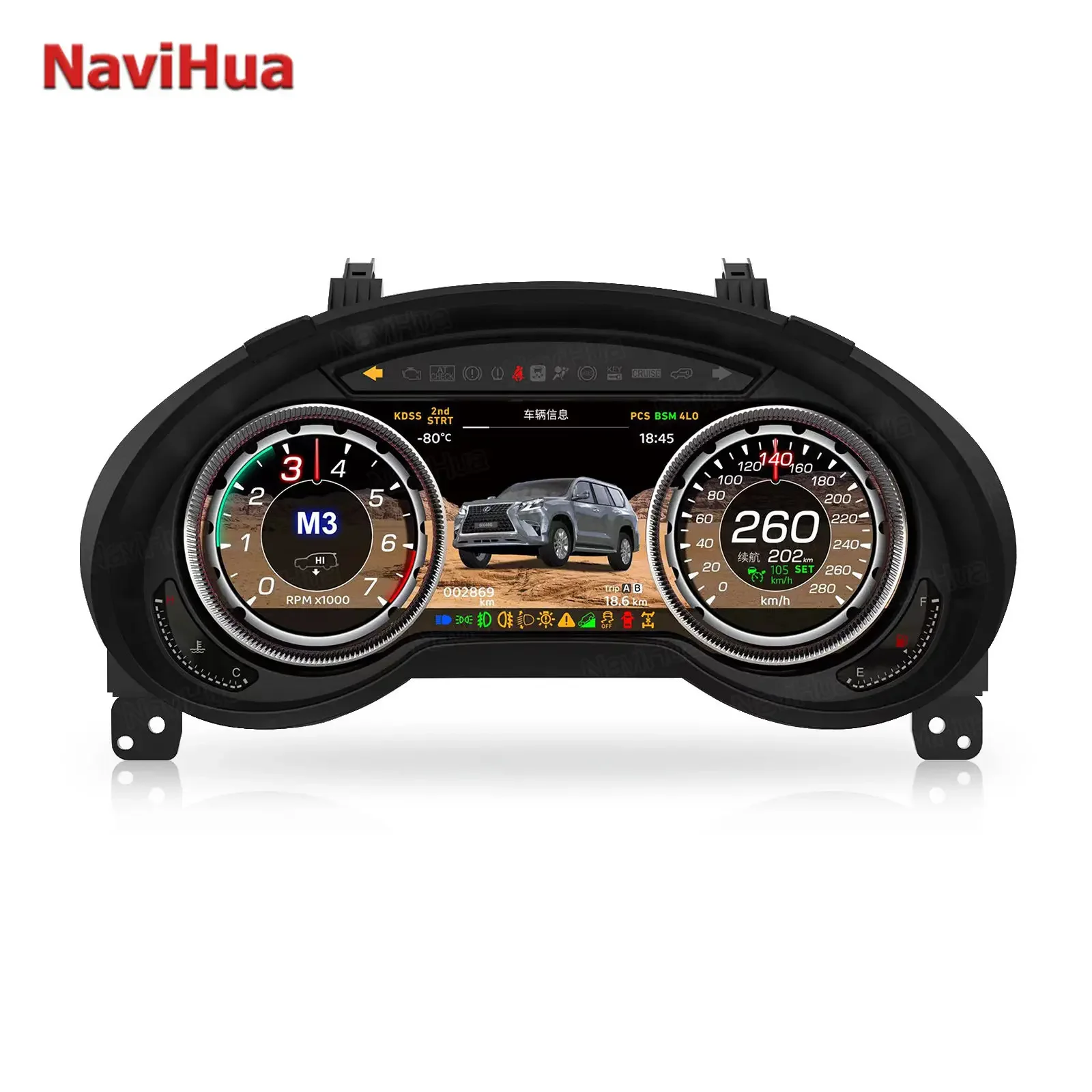 

Navihua для Lexus GX460 2009-2020: Обновленная 12,3-дюймовая ЖК-приборная панель, цифровой спидометр, система Linux, цифровая приборная панель