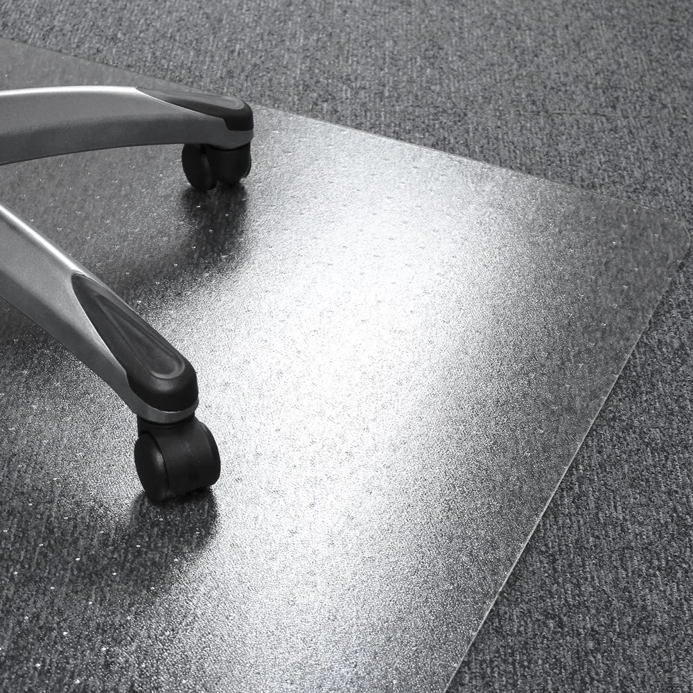 ไวนิลสี่เหลี่ยมผืนผ้าเก้าอี้พรมป้องกัน 48x60 ERGONOMIC เป็นมิตรกับสิ่งแวดล้อมทนทานชั้นครอบคลุมเหมาะสําหรับสํานักงาน